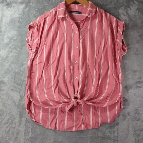 Abercrombie Fitch Womens Button Up Shirt S Pink‎ Striped Tie Front Casual Summer - Picture 1 of 11